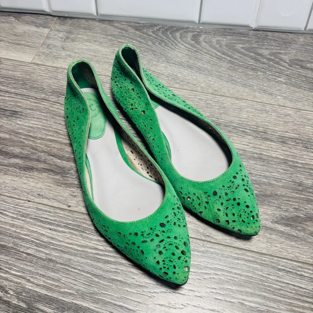 Johnston & Murphy Green Tami Laser‎ Cut Pointed Ballet Flat Women's 6M